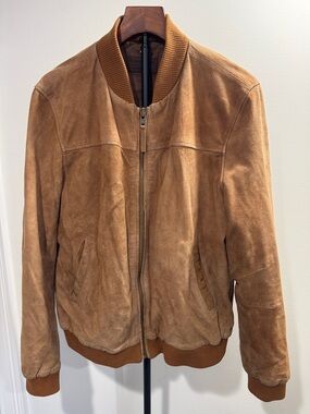 Rogue State Tan Suede Bomber Jacket (Size L)